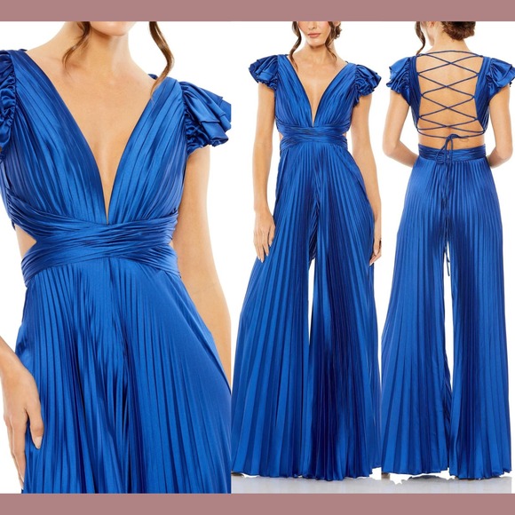 Mac Duggal Pants - NWT IEENA Mac Duggal [ 12 ] 27361 Ruffe Cap Sleeve Cutout Pleated Jumpsuit S2046